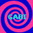 Four identical spiral patterns in blue and pink with cyan text 'GABI' overlaid on each spiral.