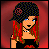 Pixelated character with red-streaked hair, black crop top, and choker necklace against a red background.