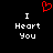 Red pixelated heart symbol above white text reading "I Heart You" on black background, displayed in two identical side-by-side