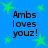 Blue background with green stars and repeated black text reading "Ambs loves youz!" in four quadrants.