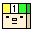 Four -aligned display a pixelated face with changing mouth and eye features beneath a top bar showing yellow, white, green, and dark green sections containing the number '1'