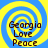 Four identical display yellow and blue spiral backgrounds with dark brown text reading Georgia Love Peace in pixelated font