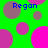 Green background with pink and brown circles, blue text 'Regan' at four corners.