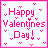 Pixelated pink text 'Happy Valentines Day!' on white background with small heart symbols, framed by bright pink border.