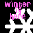 Pixelated white snowflake with pink text 'winter is here' on black background, animated to change shape across frames.