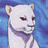 A 48x48 pixel buddy icon featuring a white cat-like mascot on the left and stylized text on the right, with visible dithering and low-resolution rendering artifacts.