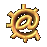 @ symbol integrated with gear-like structure in golden-brown tones, displayed across multiple views showing rotation and perspective changes.