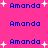 Pixelated blue text "Amanda" on bright pink background with scattered white plus signs, some of which glow or flicker in animation.