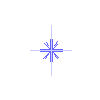 Nine blue and light-blue star-shaped pixel art icons arranged in a on gray background, varying in size and orientation