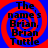 Four identical display red spiral patterns on blue backgrounds with black text reading "The name's Brian, Brian Tuttle" in a pixelated font