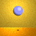 A light purple sphere bounces on a golden background with a horizontal orange stripe, casting a dark shadow that changes shape with each frame.