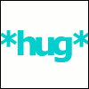 Static cyan text icon with asterisks flanking the word 'hug' on a white background, rendered in pixelated style with slight anti-aliasing.