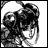 A black-and-white animated contact sheet showing two frames of a pixelated anime-style character with long hair and large eyes on the left, next to text reading "Anime IM" above "COM" on a black background.