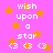 Pixelated pink background with orange stars and white text reading "wish upon a star" repeated twice, each followed by three white heart symbols.