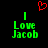 Green text reading 'I Love Jacob' on black background with red pixelated heart above, two identical static frames side-by-side.
