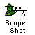 Animated pixel art of a green-clad sniper aiming a scoped rifle, with sequential changes in muzzle flash and bullet effects across frames.