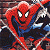 Pixelated Spider-Man in red and blue costume with white eyes, holding a webbed object against dark background; green text 'Original Icons .com' on right.
