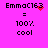 Pixelated text 'EmmaC163' with red pixel clusters above it, followed by '= 100% cool', all on a solid pink background.