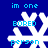 A blue background displays four white snowflake icons with cyan text reading 'im one', 'BORED', and 'person' in pixelated font.