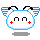 A 4-frame pixel art animation of a cartoon character's face with blue wings, black antennae, and red cheek marks on a gray background.