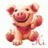Pixelated pig character with red scarf, smiling face, and raised paw on white background; adjacent light green display pink text "HUG ME" and "DON'T EAT ME"