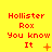 Yellow background with red pixelated text "Hollister Rox You know It" and changing orange symbols below the text across three of icons
