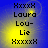 Blue background with yellow glow and black text reading 'HxxxH Laura Lou- Lie HxxxxH' in four , with a small yellow dot moving between the top and bottom