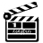 Black-and-white pixelated clapperboard icon with a circular knob, numbered section showing '1', and partially obscured text below.