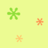 A static contact sheet of two animated frames showing a yellow background with scattered green and orange starburst shapes in various sizes.