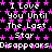 Pixelated text repeats 'I Love You Until The Last Star Disappears' over a black background with pink stars, forming a static wordwall.