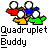Pixelated icon shows four cartoon figures with colored shirts and circular heads, below text reading "Quadruplet Buddy" in blocky font.