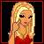Pixelated blonde woman in red dress with hand near face, transitioning from open eyes to wink to closed eyes, with text overlay changing from blurred to clear.