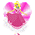 Three pixelated Disney princess-themed buddy icons arranged in a contact sheet, each featuring a heart-shaped pink and white background with different character poses and outfits.