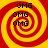 Four identical spiral patterns with red and yellow stripes, each containing three stacked "OMG" text blocks in black pixelated font.