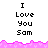 Pixelated text "I Love You Sam" repeated three times above a pink wave border, with two identical sections below showing the same text and border.