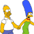 Two pixelated cartoon characters holding hands, one with yellow skin and blue pants, the other with blue hair and green dress, both with white eyes and black pupils.