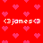 Red background with pink pixelated hearts and repeated white text '<3james<3' in four positions.