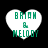 Four heart-shaped icons with green text 'BRIAN & MELODY' on white backgrounds against black, showing subtle pixel variations between frames.