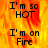 A 4-frame animated contact sheet showing a fire-themed icon with repeated text "I'm so HOT" and "I'm on Fire" over orange-yellow flames, arranged in a 2x2 grid with the bottom-right frame empty.