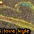 A static image displays the phrase "i love kyle" in six different color variations across two against a textured background with swirling patterns