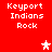 Red background with white text 'Keyport Indians Rock' and two star icons, one white and one pink, in a