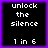 Four identical pixelated display 'unlock the silence 1 in 6' text on black backgrounds with purple borders