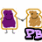 Animated pixel art of two smiling sandwich characters holding hands, with text changing from "PBJ" to "PB&J" below them.
