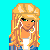 Pixel art character with blonde hair and a hat, standing against cyan background with pink text about falling in love.