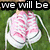 A four- shows a person's lower legs and feet in pink-and-white striped sneakers on grass, with text overlays changing