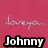 A static image with a pink background featuring repeated light pink 'i love you' text and a central black-and-white 'Johnny' text overlay.