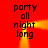 Red background with black text 'party all night long' repeated in two , animated yellow light effects moving horizontally and vertically across the text