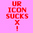 Red pixelated text 'UR ICON SUCKS X !' on four distinct colored backgrounds in a