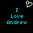 Pixelated cyan text 'I Love Andrew' on black background with white heart outline above text, two identical side-by-side views.