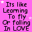 A static image with a bright pink background displaying repeated text "Its like Learning To fly Or falling In LOVE" in black pixelated font, interspersed with small white stars.